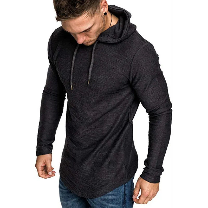 High-quality men's hoodies in solid colors, textured, soft, and breathable.