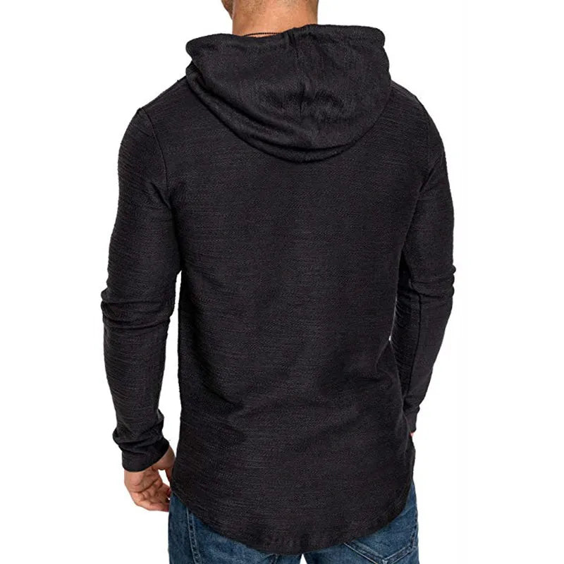 High-quality men's hoodies in solid colors, textured, soft, and breathable.