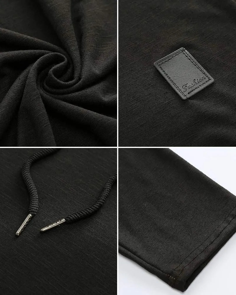 High-quality men's hoodies in solid colors, textured, soft, and breathable.