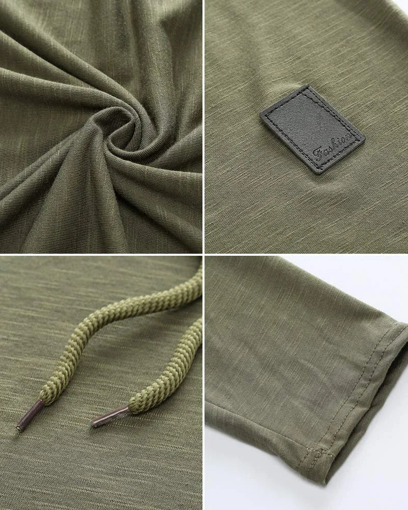 High-quality men's hoodies in solid colors, textured, soft, and breathable.