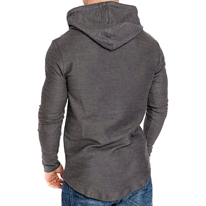 High-quality men's hoodies in solid colors, textured, soft, and breathable.