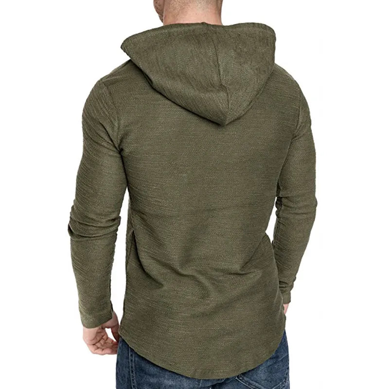 High-quality men's hoodies in solid colors, textured, soft, and breathable.